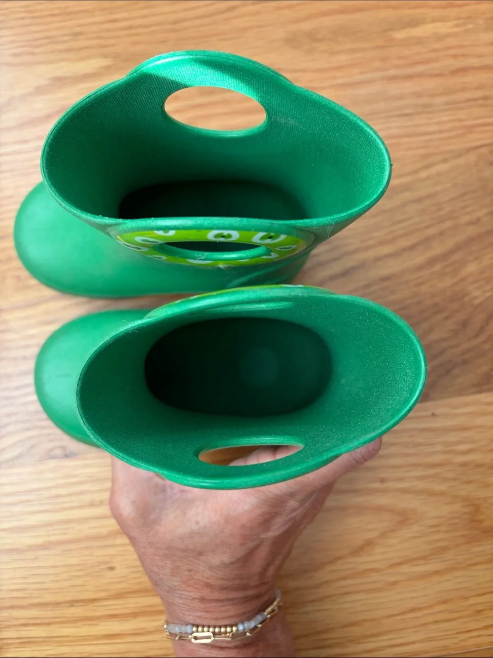 Okabashi Green Kids Rain Boots with Round Pull Handles